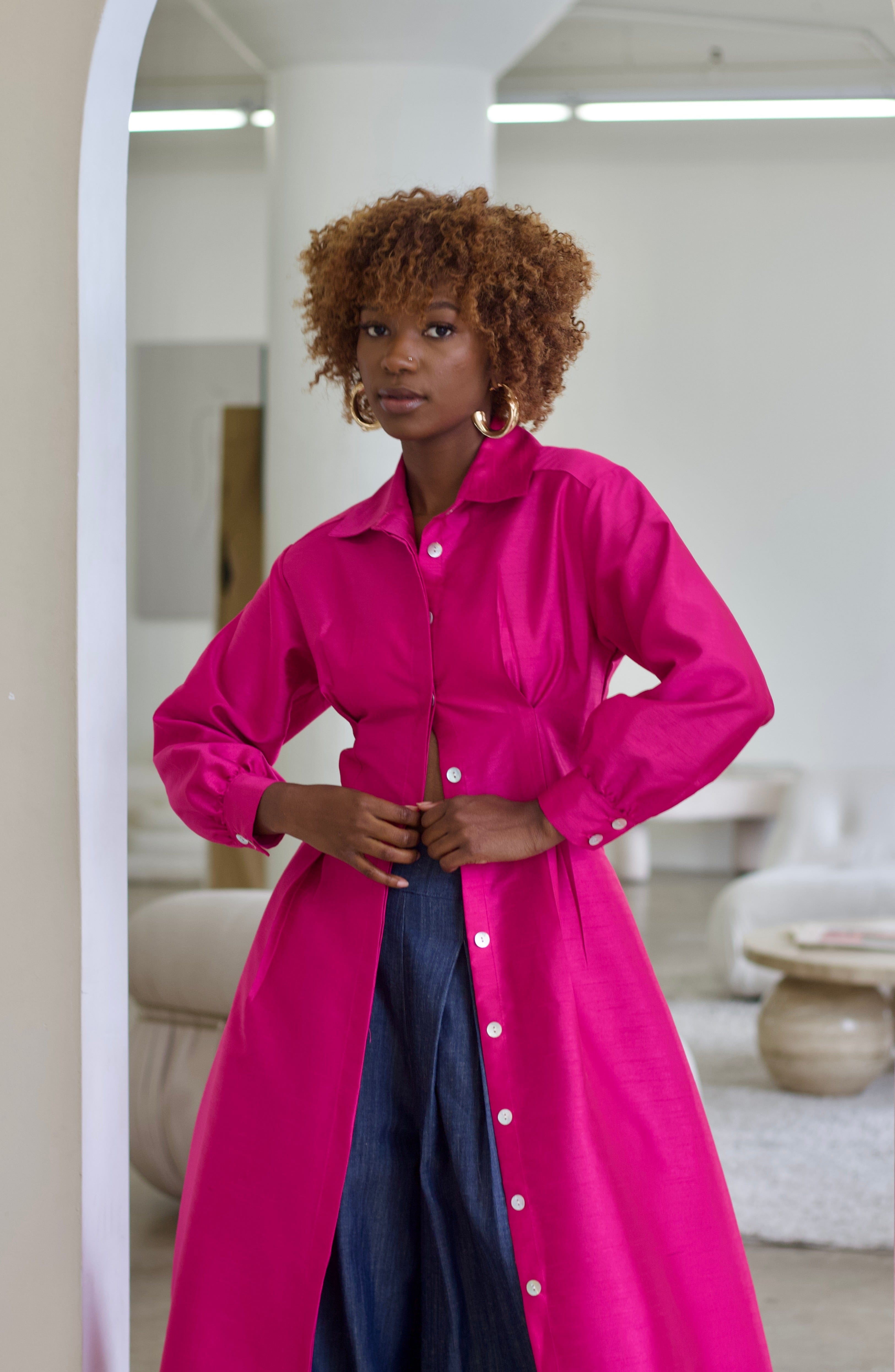 pink maxi shirt dress Evoree Maxi Shirtdress Fuscia Small