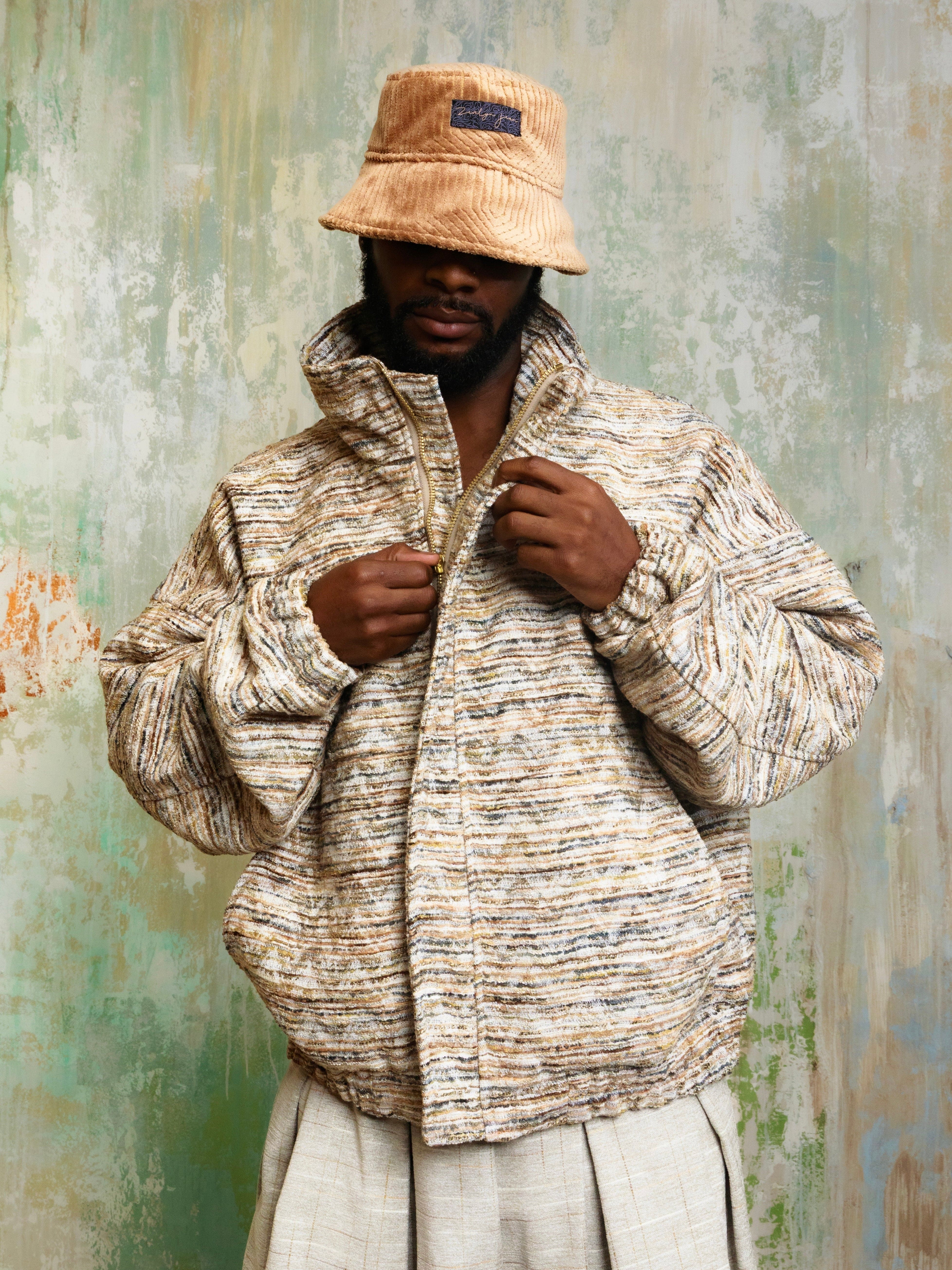 ZANE BOMBER Bright Khaki Lines – Zevelyn Jean