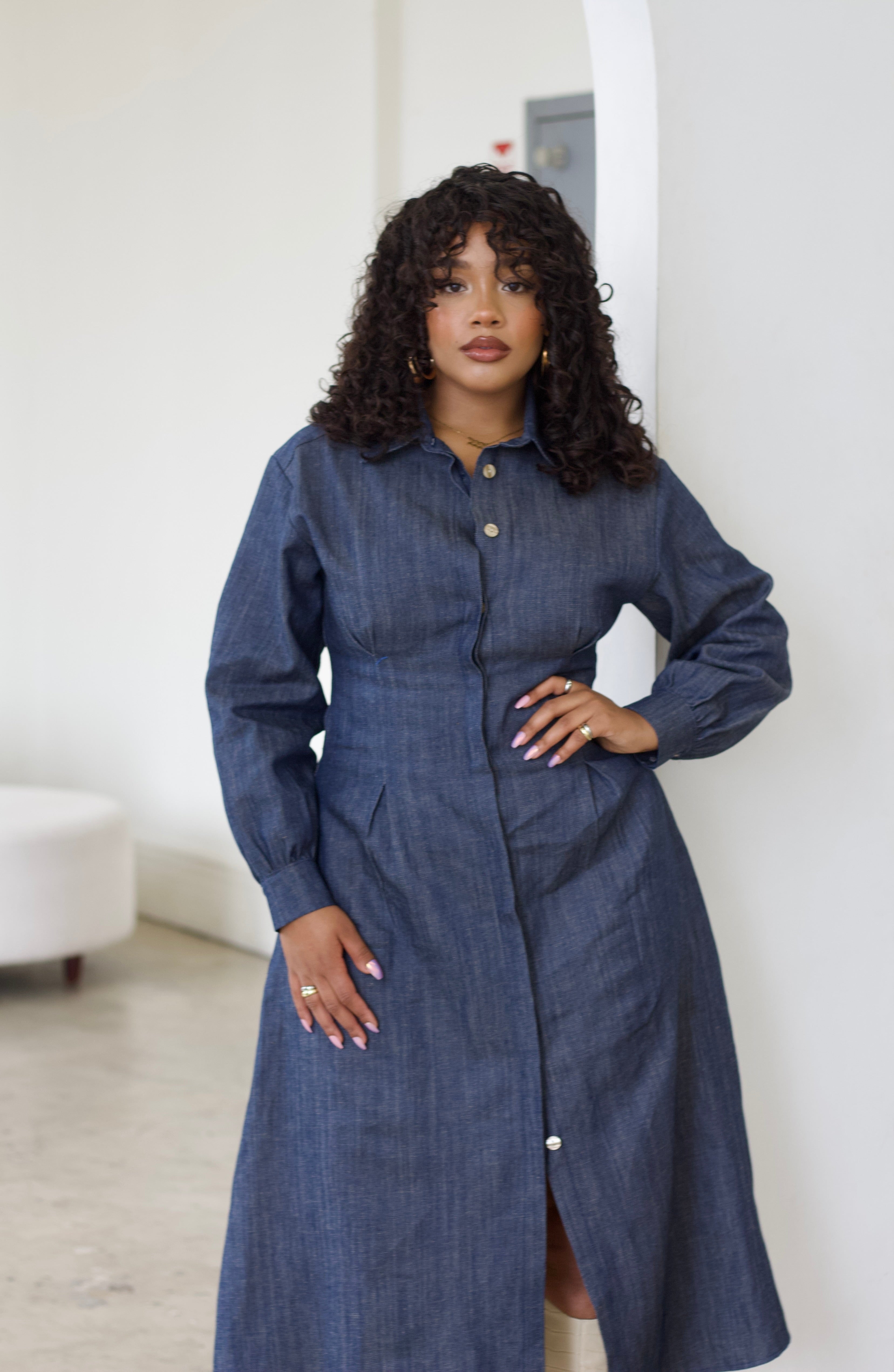 Zevelyn Jean Evoree Maxi Dress Evoree Maxi Shirtdress Classic Denim