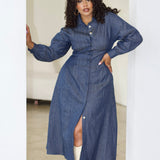 Zevelyn Jean Evoree Maxi Dress Evoree Maxi Shirtdress Classic Denim