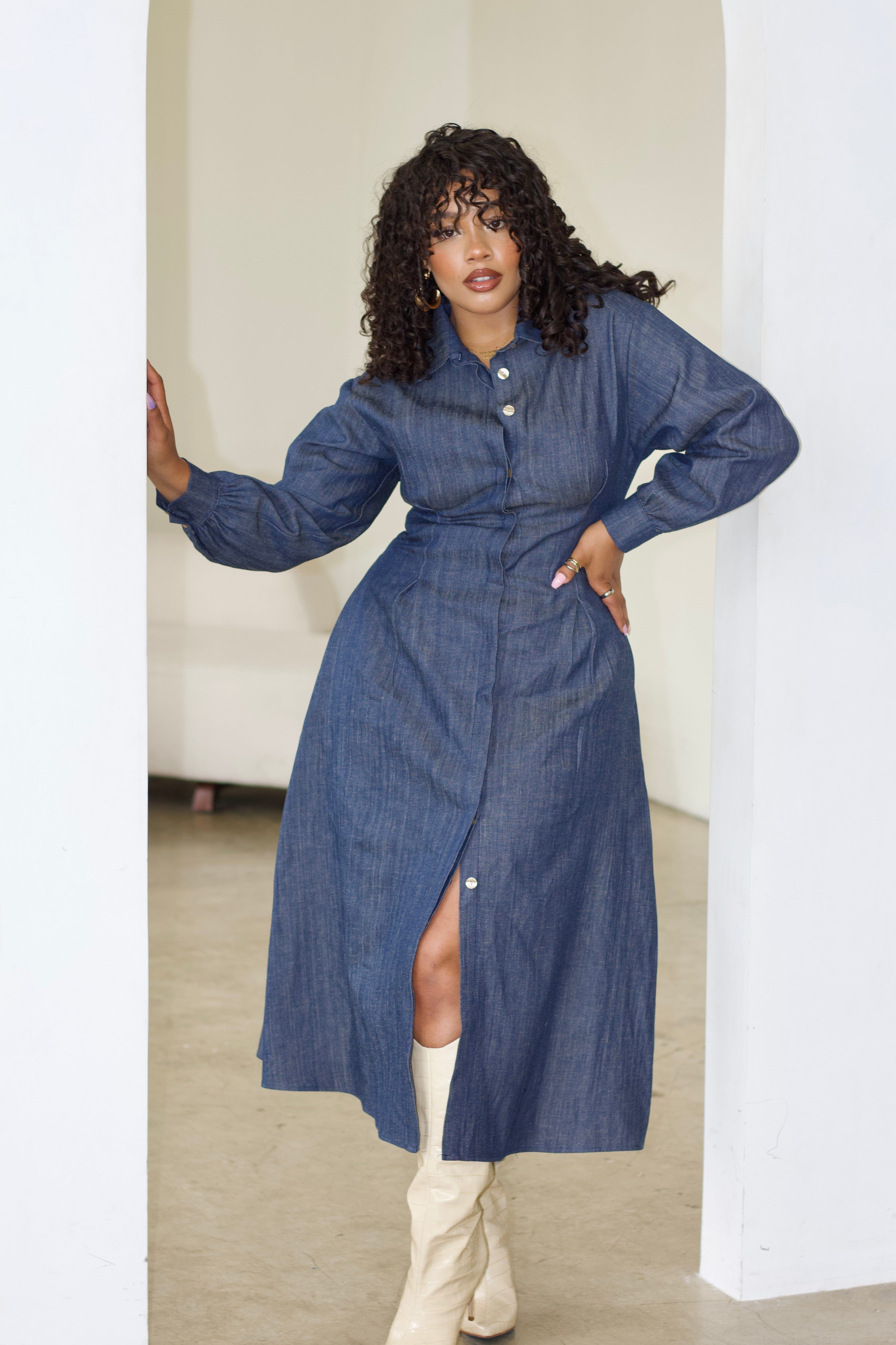 Zevelyn Jean Evoree Maxi Dress Evoree Maxi Shirtdress Classic Denim