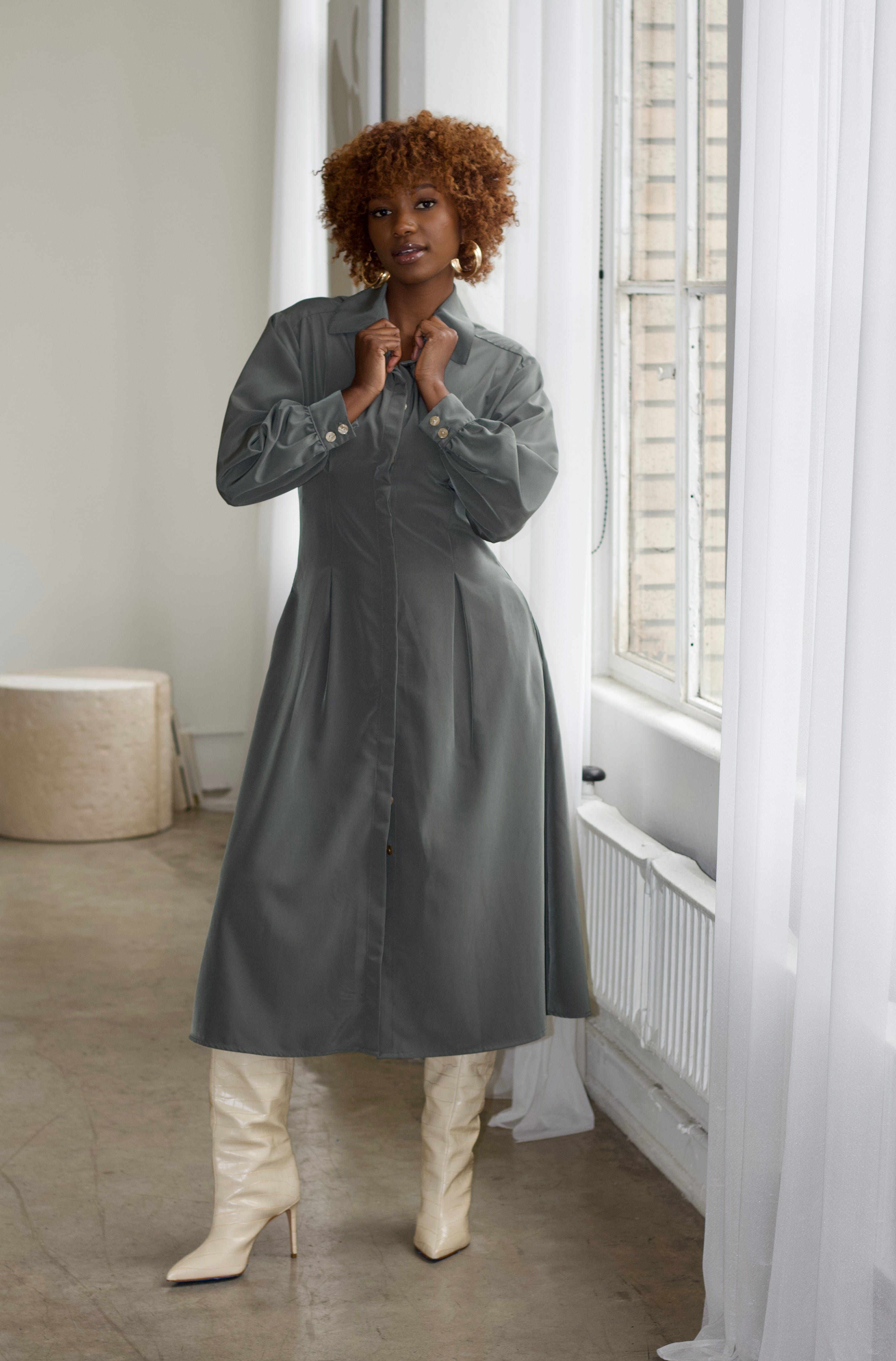 Zevelyn Jean Evoree Maxi Dress Evoree Maxi Shirtdress Sage Green