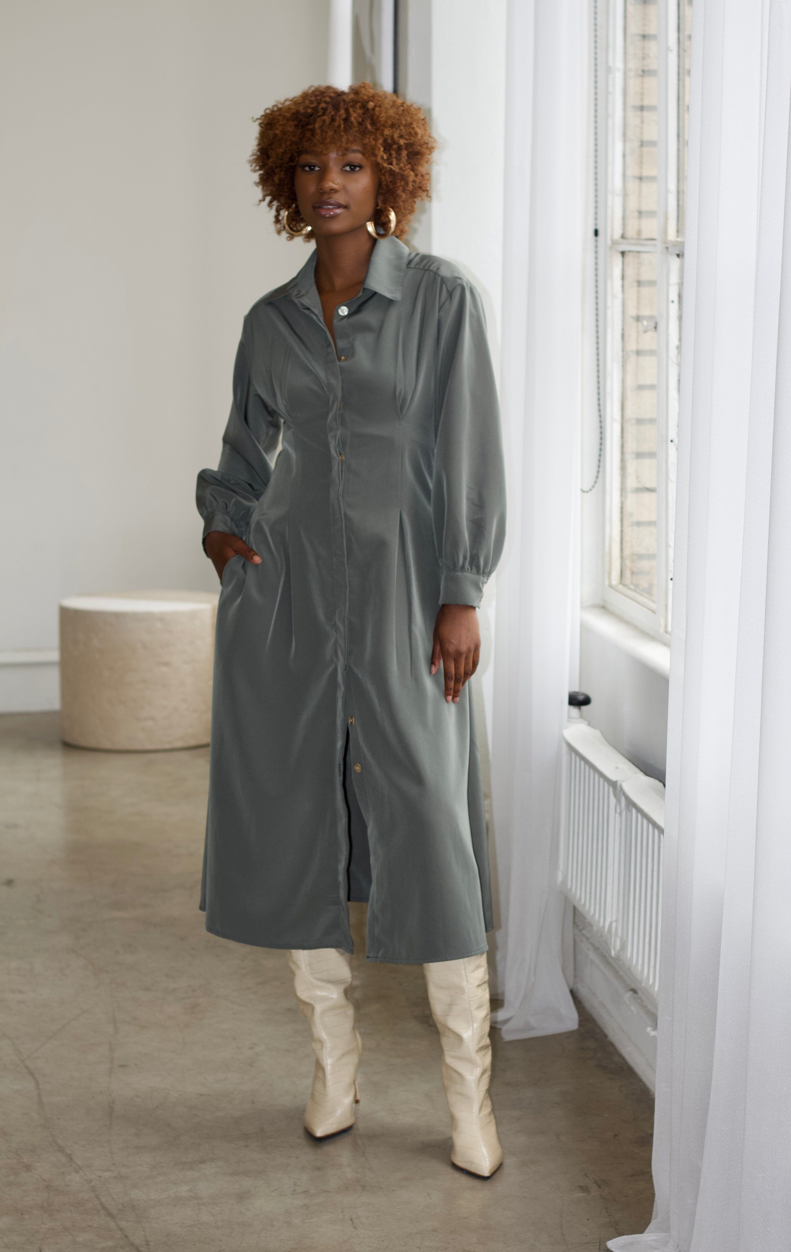 Zevelyn Jean Evoree Maxi Dress Evoree Maxi Shirtdress Sage Green