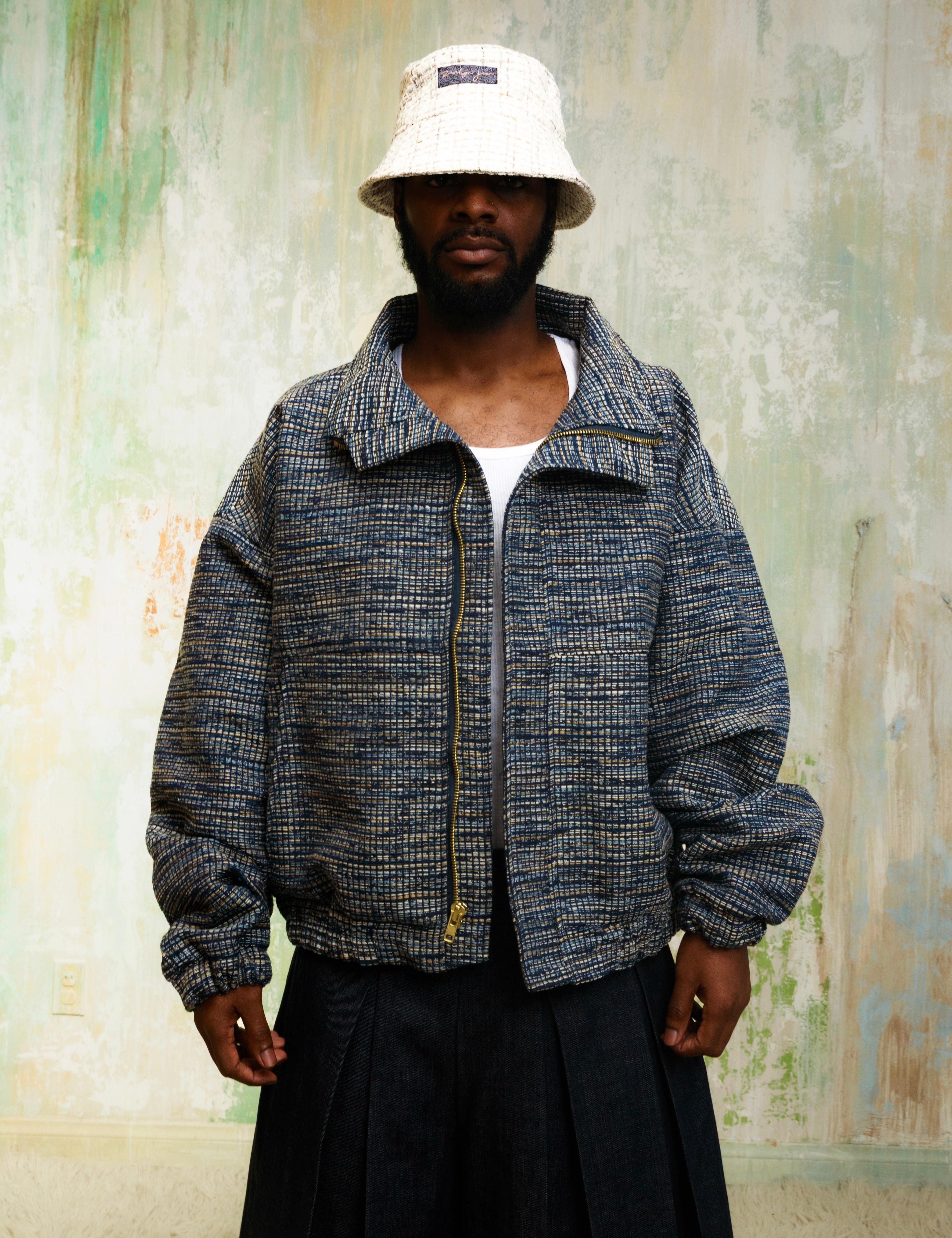 Zevelyn Jean Zane Bomber Jacket ZANE BOMBER Navy Tweed