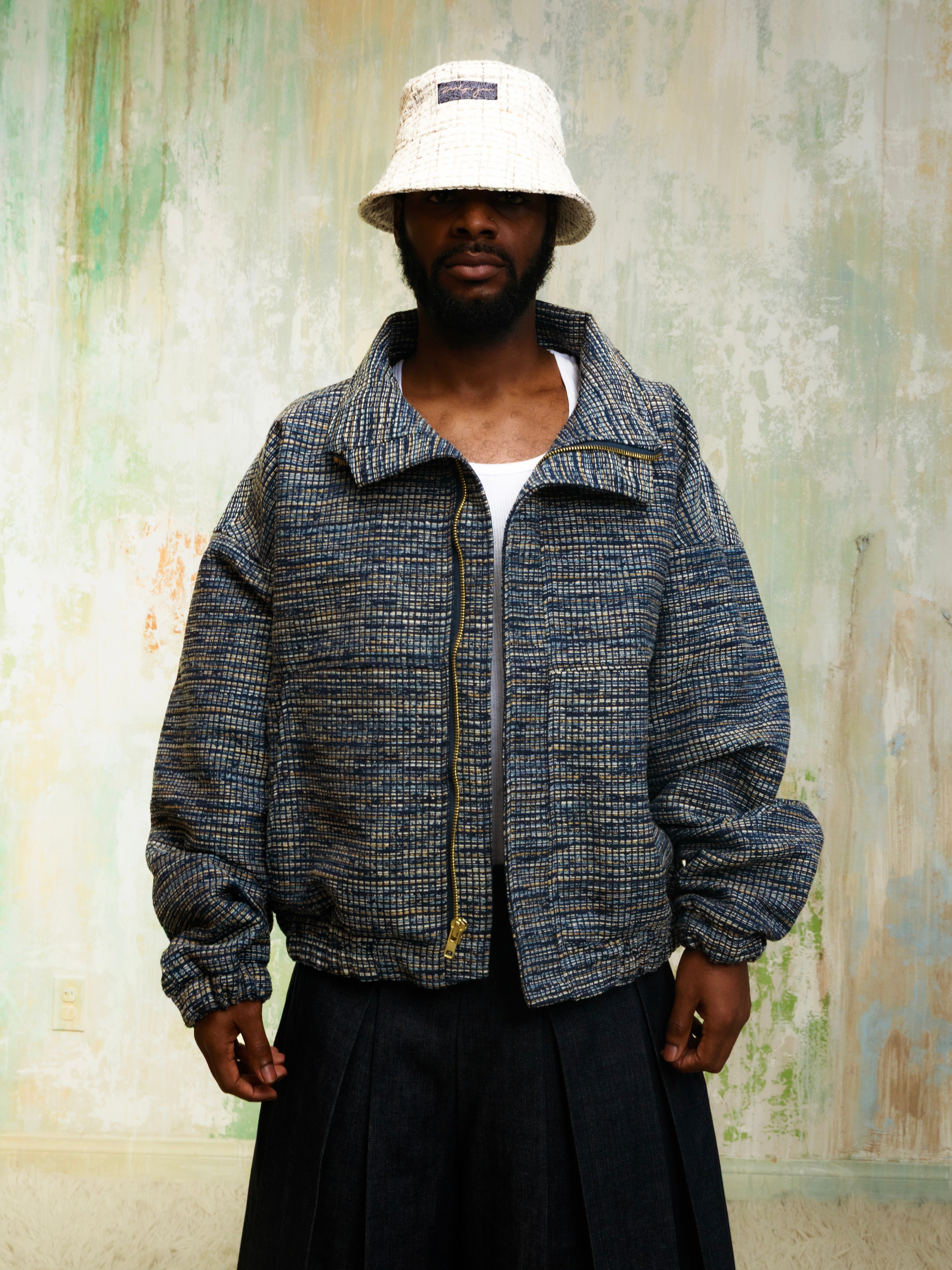 Zevelyn Jean Zane Bomber Jacket ZANE BOMBER Navy Tweed